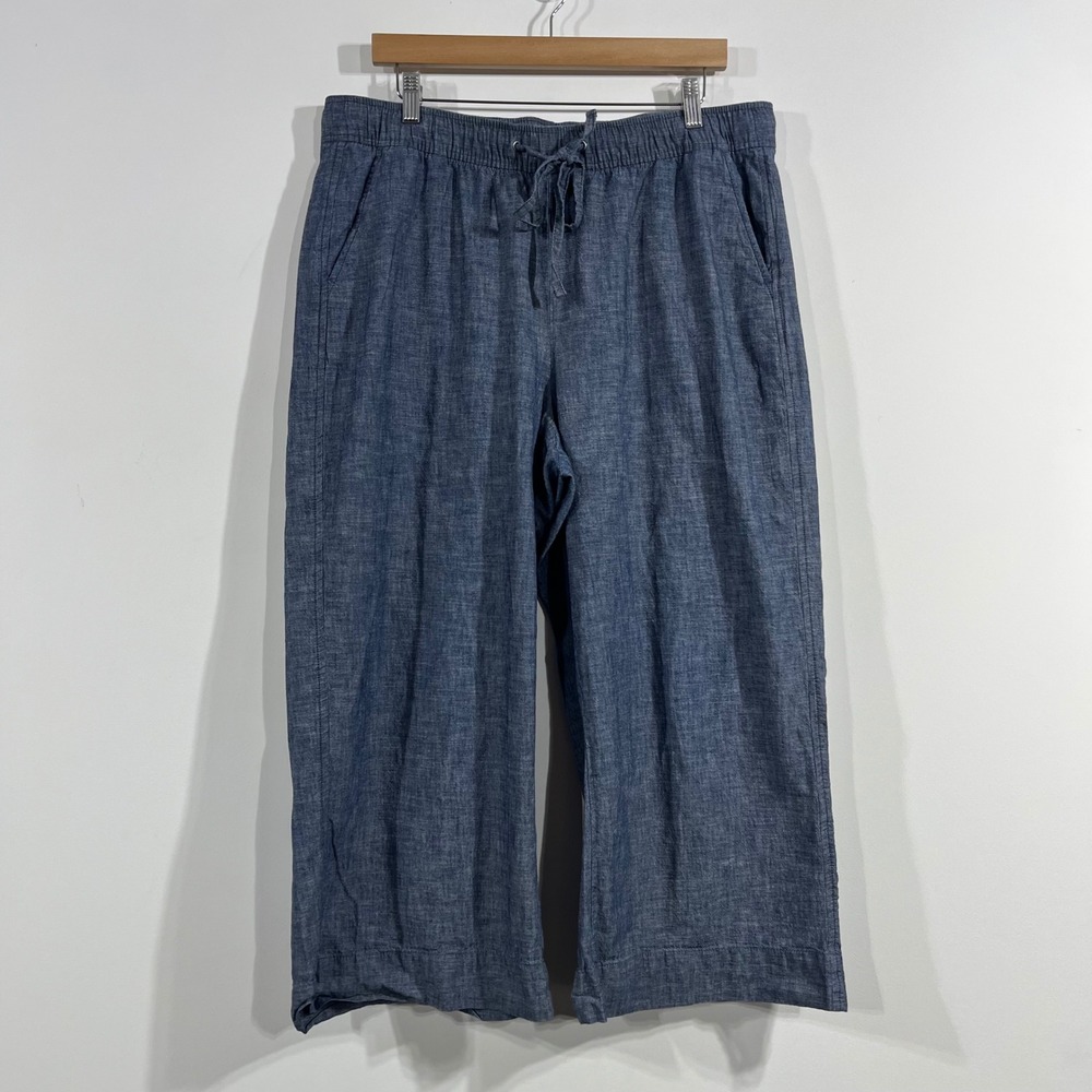 Gap Fisherman Coastal Chambray Cotton Wide Leg Drawstring Pants Women Large Boho